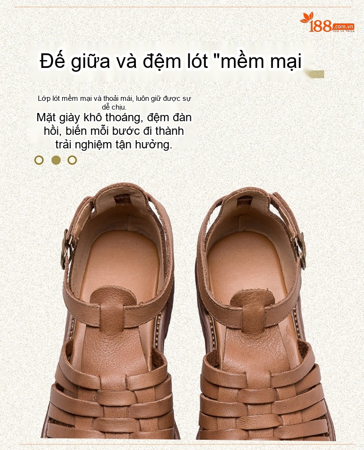 Dép Sandal Nữ Da Heo Quai Lồng Đế Cao 3cm - 4cm Màu Nâu, Xanh Lá, Trắng chi tiết 7