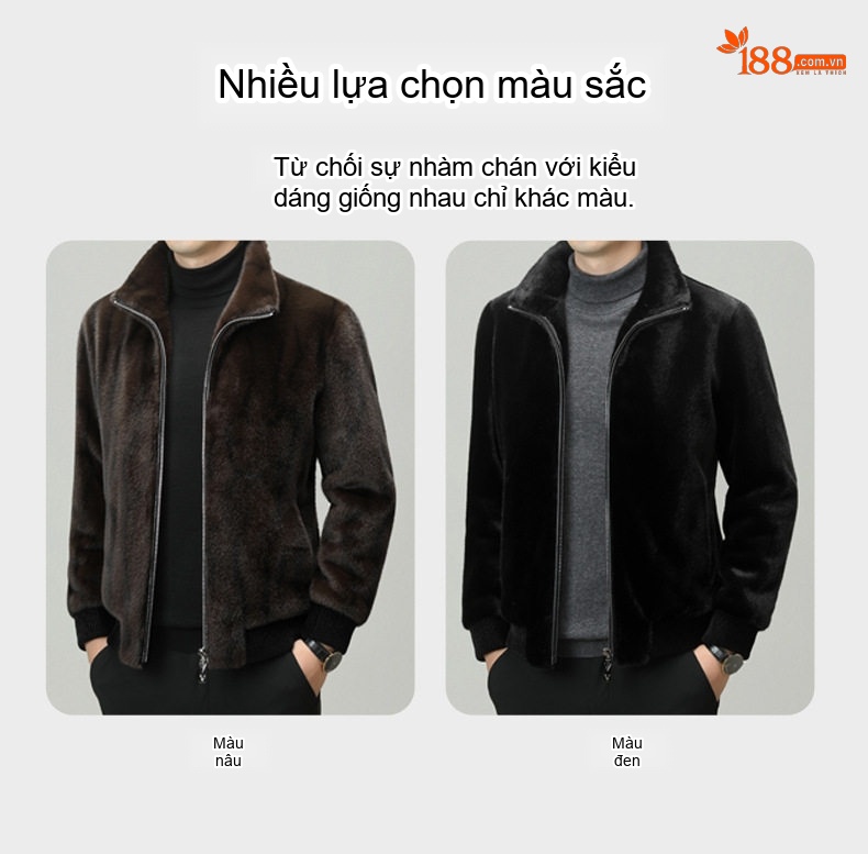 Áo Khoác Lông Nam Trung Niên Kim貂绒 Lót Lông Giả Da Chồn Dáng Bomber Màu Nâu, Đen chi tiết 6