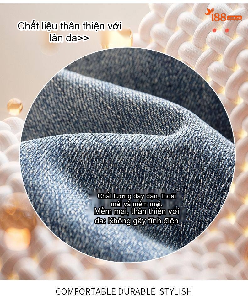 Quần Jean Nam Ống Đứng Co Giãn Lót Lông Cao Cấp Màu Xanh, Đen chi tiết 11
