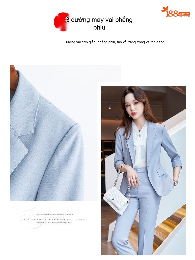 Bộ Vest Công Sở Nữ Tay Lỡ Phong Cách Hàn Quốc Màu Xanh Khói, Be, Đen chi tiết 4