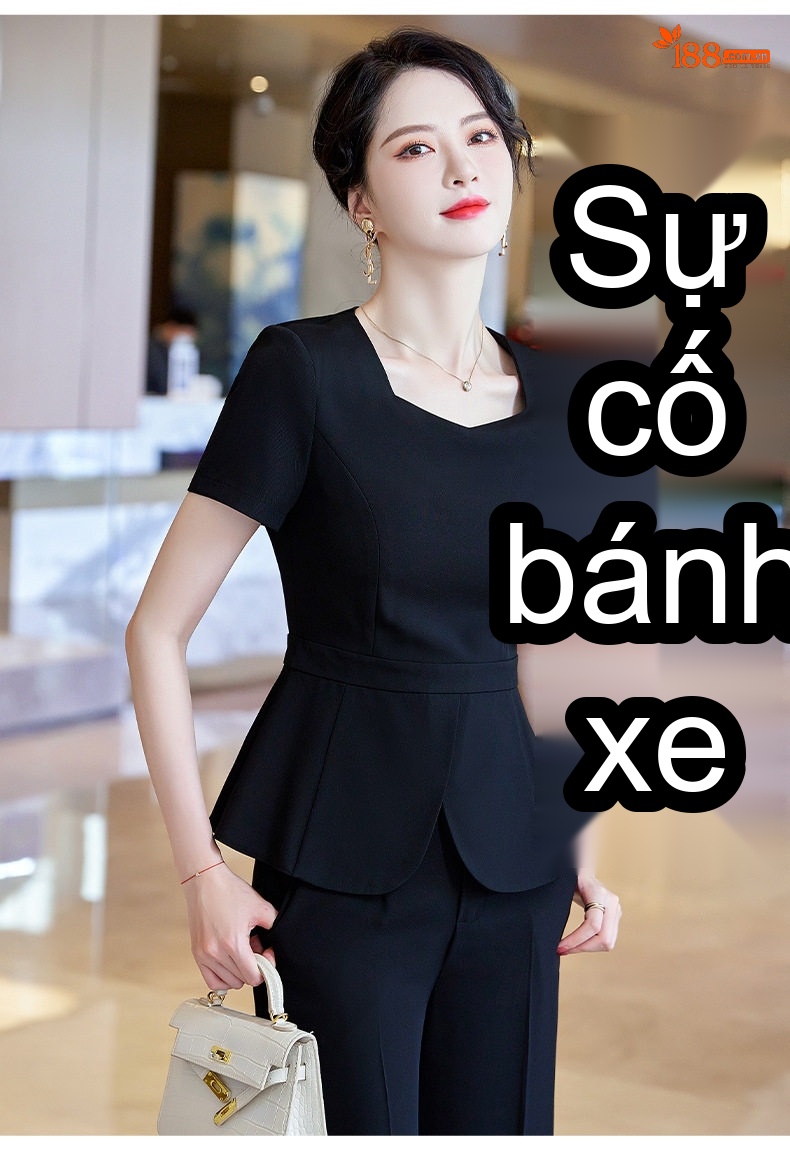 Bộ Set Áo Peplum Quần Ống Rộng Công Sở Thanh Lịch Màu Đen, Xanh Navy chi tiết 21