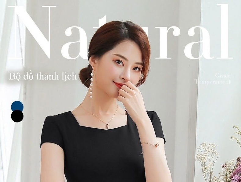 Bộ Set Áo Peplum Quần Ống Rộng Công Sở Thanh Lịch Màu Đen, Xanh Navy chi tiết 1