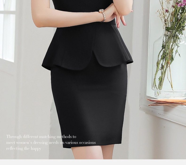 Bộ Set Áo Peplum Quần Ống Rộng Công Sở Thanh Lịch Màu Đen, Xanh Navy chi tiết 2