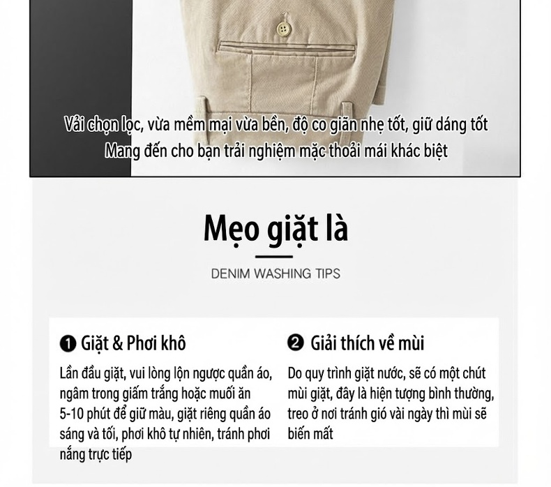 Quần Dài Nam Cotton Ống Suông Rộng Thoải Mái Lưng Cao Màu Đen, Xám, Be chi tiết 12