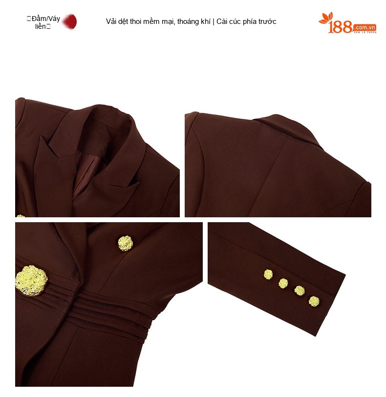 Áo Khoác Măng Tô Blazer Dáng Dài Qua Gối Phong Cách Tây Âu Màu Nâu chi tiết 4