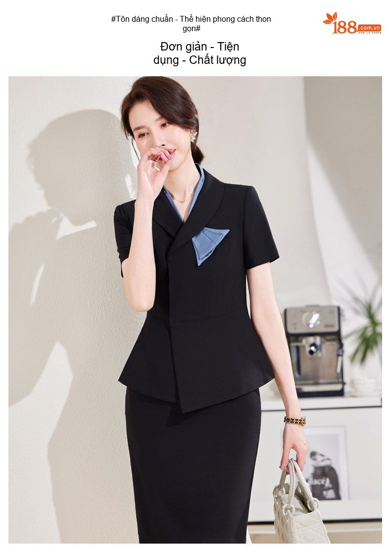 Set Bộ Vest Công Sở Nữ Tay Ngắn Thiết Kế Thanh Lịch Màu Đen, Xanh Navy chi tiết 17