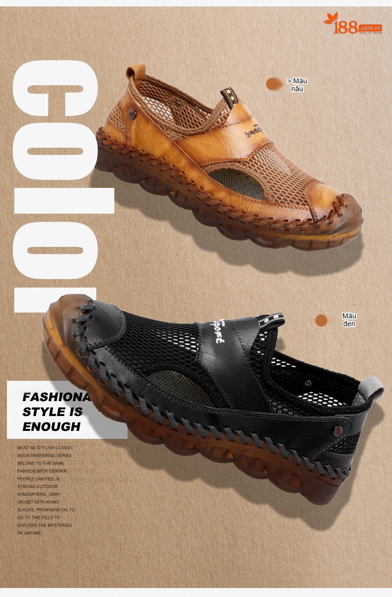 Sandal Nam Da Thật Quai Ngang Siêu Nhẹ Chiều Cao Đế Khoảng 3cm Màu Nâu, Đen chi tiết 3