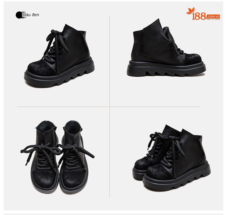 Boot Nữ Cổ Ngắn Da Bò Đế Dày Chiều Cao Đế Khoảng 5cm Màu Đen, Nâu chi tiết 17