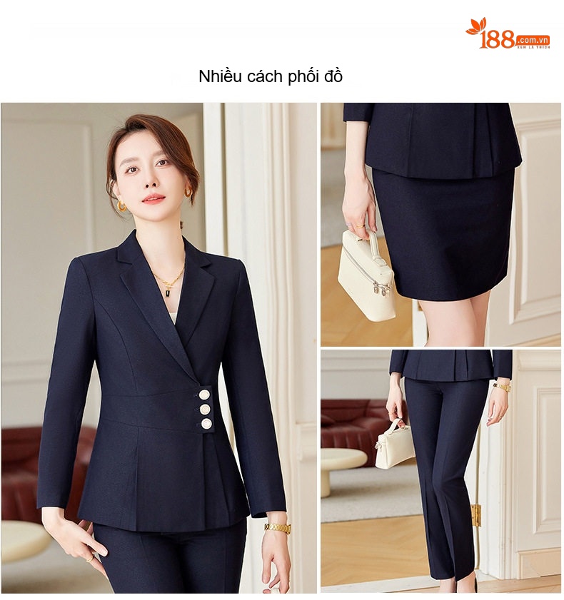 Bộ Vest Nữ Thiết Kế Thời Trang Thu Đông Dáng Ôm Công Sở Cao Cấp Màu Đen chi tiết 5