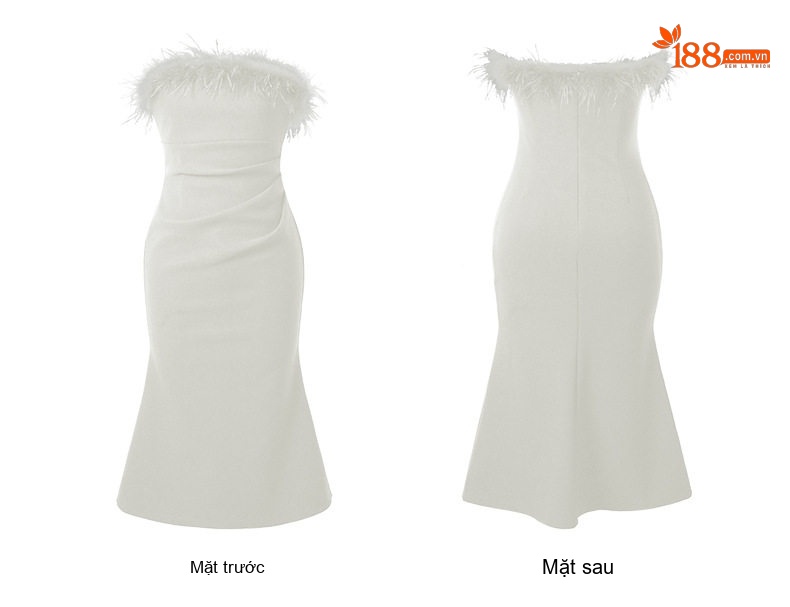 Váy Dạ Hội Nữ Hở Vai Đính Lông Ôm Body Màu Đen, Trắng chi tiết 7