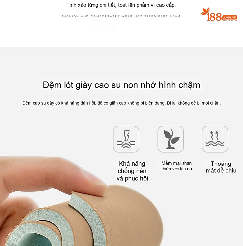 Dép Sandal Nữ Quai Ngang Da Bò Đế Cao 5cm - 6cm Màu Đen, Kem chi tiết 15