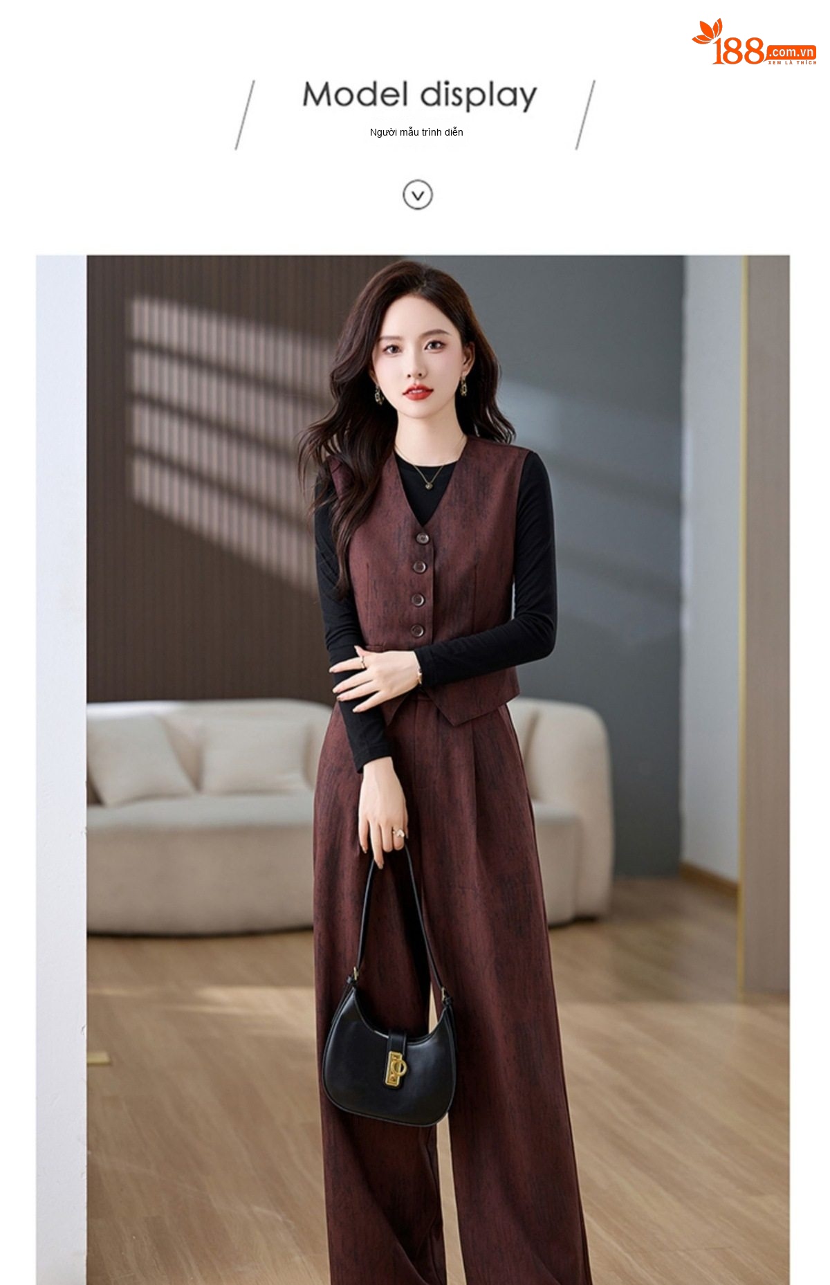 Set Bộ Vest Nữ Áo Gile Quần Ống Rộng Phong Cách Thời Trang Màu Nâu Đỏ chi tiết 17