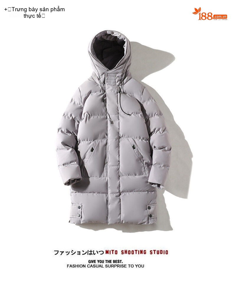 Áo Khoác Phao Nam Dáng Dài Cotton Mũ Trùm Đầu Dày Dặn Màu Đen, Xám, Xanh Olive chi tiết 1