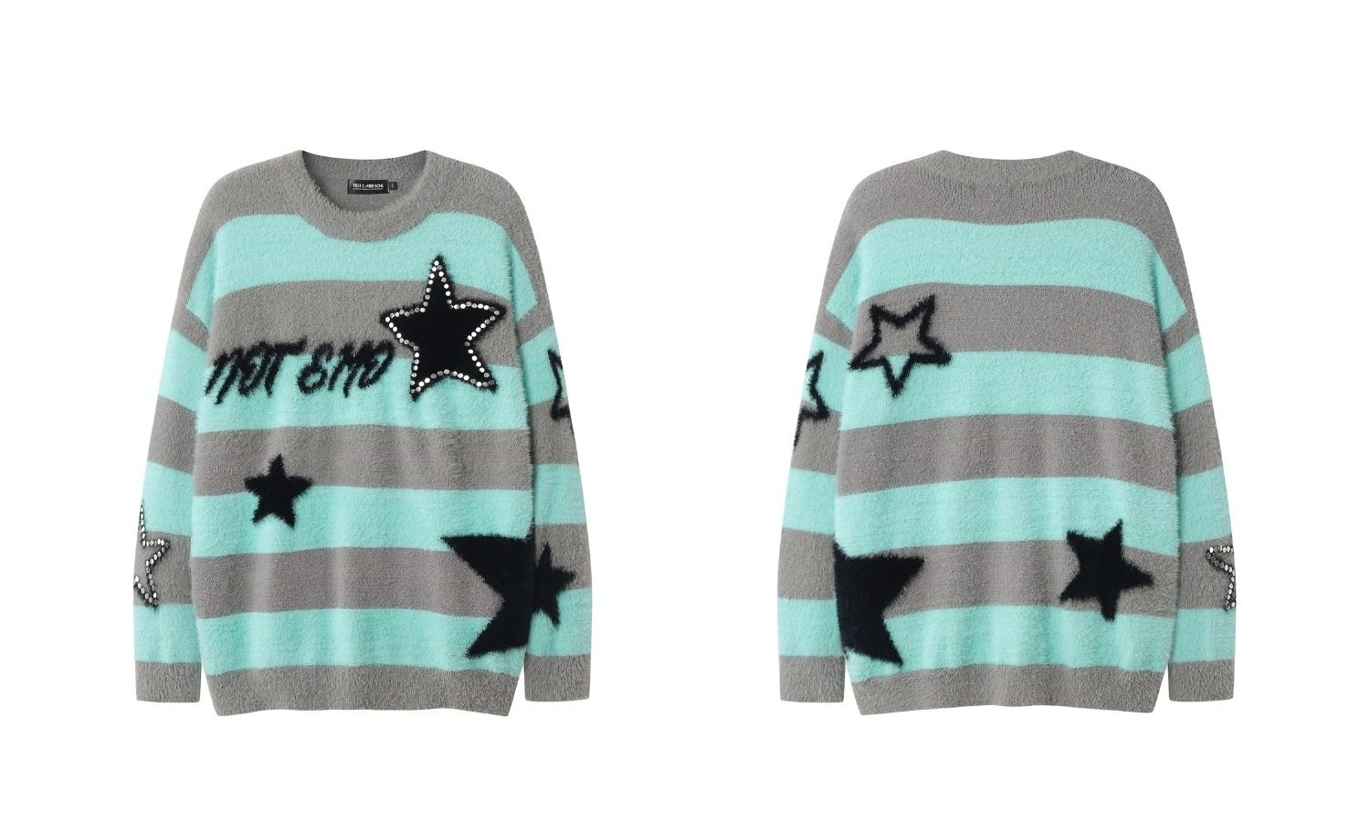 Áo Sweater Dệt Kim Sọc Ngang Đính Đá Hình Ngôi Sao Phong Cách Mỹ Màu Hồng, Đen, Xám, Xanh... chi tiết 5