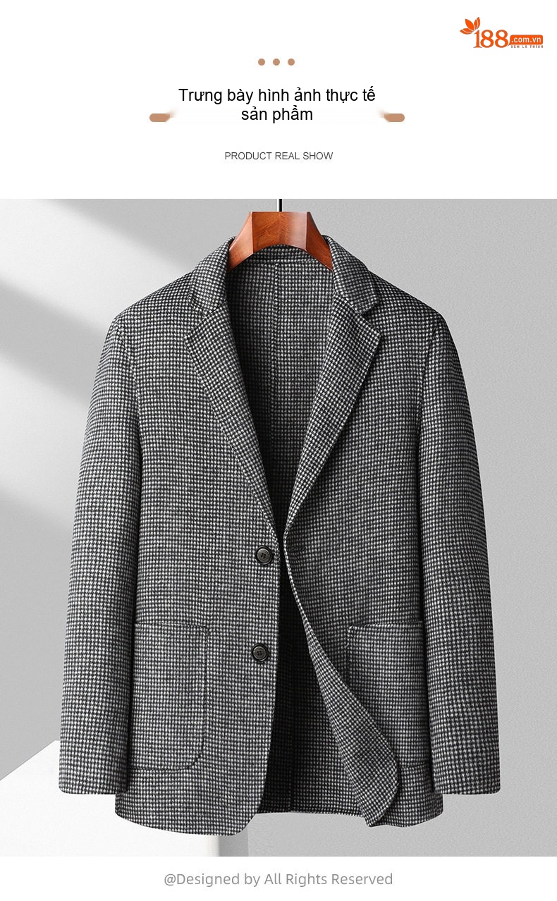 Áo Vest Nam Hai Mặt Dáng Ôm Họa Tiết Kẻ Houndstooth Lông Cừu Màu Nâu, Xám, Xanh Navy, Xám Đậm... chi tiết 17
