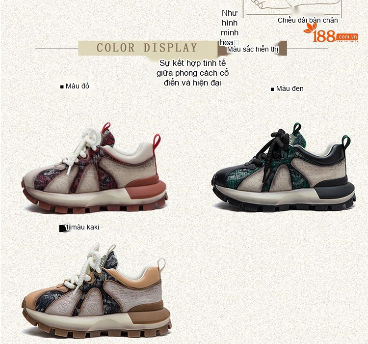 Giày Sneaker Nữ Dây Buộc Đế Dày Phong Cách Retro Chiều Cao Đế Khoảng 5cm Màu Nâu, Đen chi tiết 2
