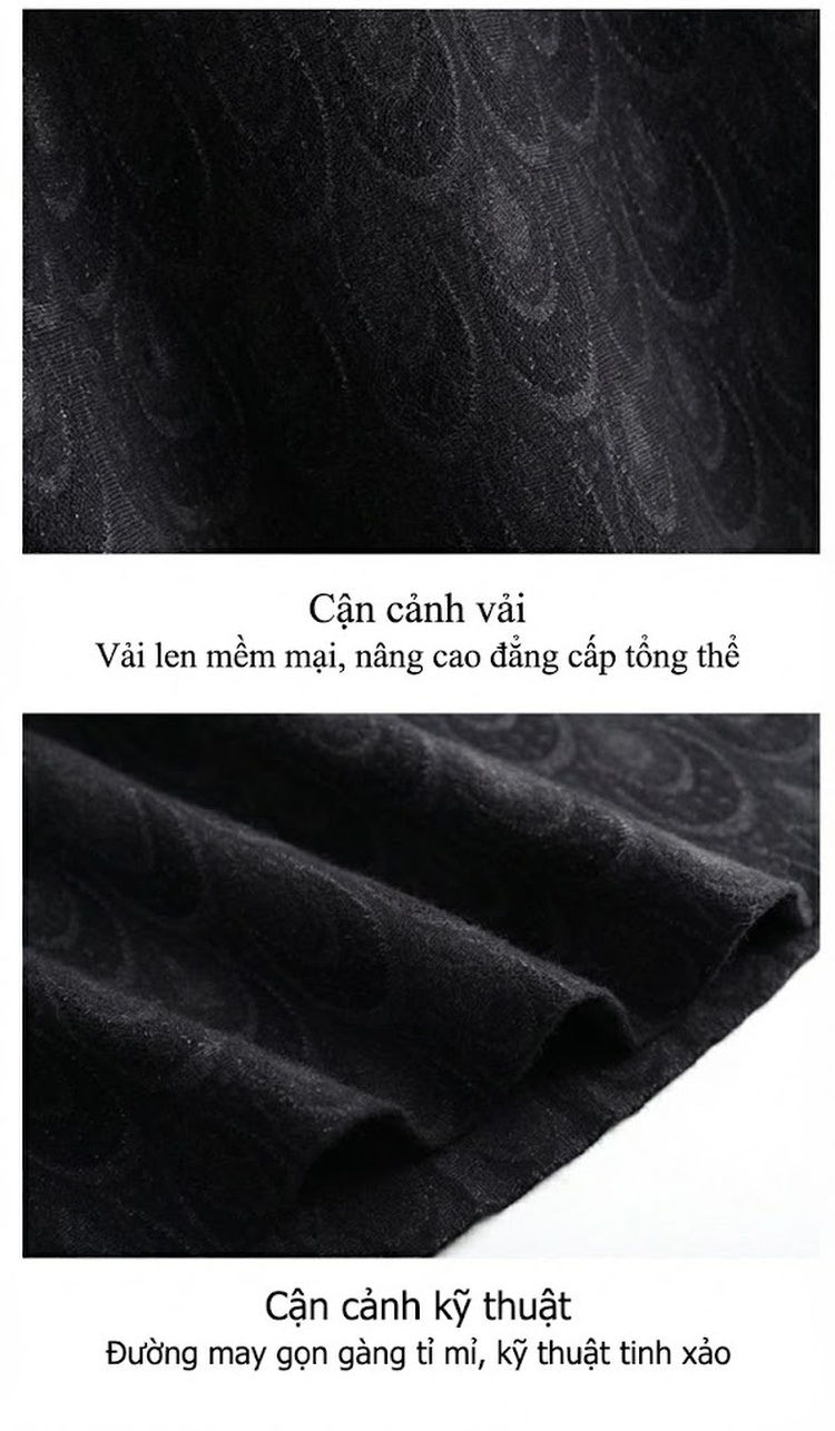 Chân Váy Dệt Kim Lông Cừu Nữ Chữ A Lưng Cao Dáng Dài Màu Đen chi tiết 15