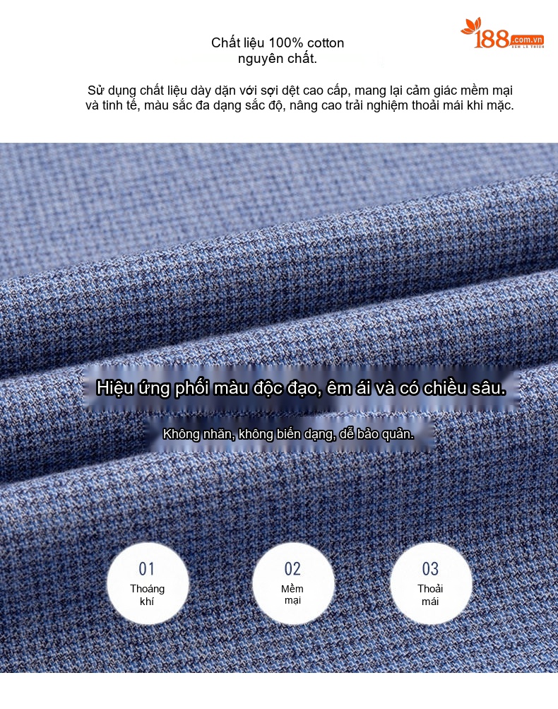 Áo Sơ Mi Tay Dài Nam Cotton Màu Trơn Trung Niên Phong Cách Doanh Nhân Màu Xanh Dương, Đỏ Rượu, Xám, Xanh Ngọc... chi tiết 3