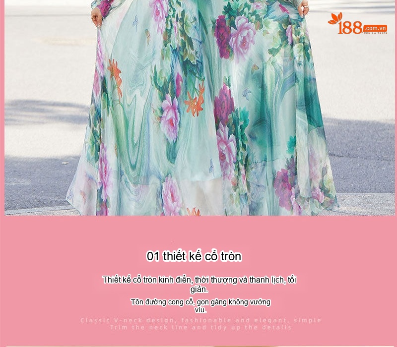 Váy Maxi Nữ Tay Dài Voan Mỏng Họa Tiết Đi Biển Mùa Hè Màu Trắng, Đỏ, Xanh, Đen... chi tiết 4