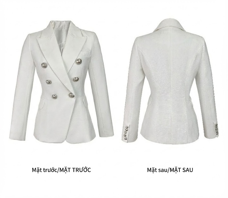 Áo Khoác Blazer Nữ Dáng Ôm Vai Độn Thu Đông Thời Trang Công Sở Màu Trắng chi tiết 6