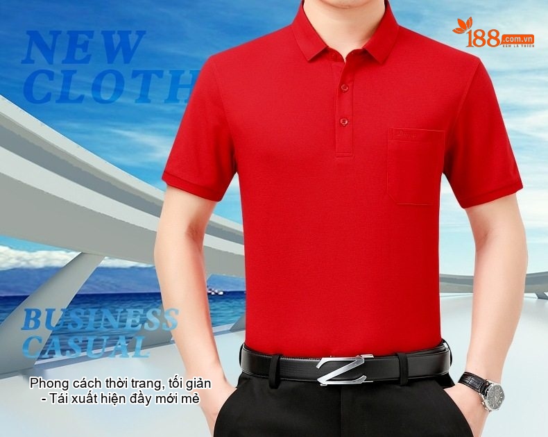 Áo Polo Nam Tay Ngắn Lụa Tằm Thượng Hạng Form Rộng Có Túi Màu Đỏ, Trắng, Xanh, Hồng... chi tiết 1