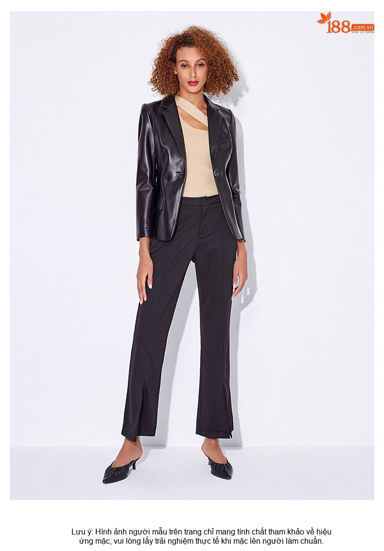 Áo Khoác Blazer Nữ Da Cừu Thật Dáng Motor Tiểu Tây Trang Màu Đen chi tiết 4