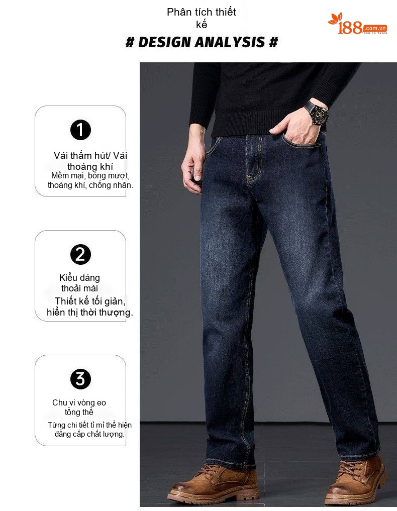 Quần Jeans Nam Ống Đứng Rộng Co Giãn Thoải Mái Màu Xám Xanh Đậm chi tiết 3