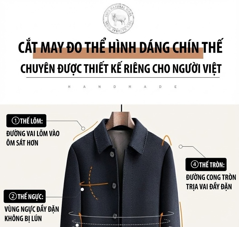 Áo Khoác Dạ Nam Trung Niên Dáng Dài Vừa Vải Len Hai Mặt Màu Xám, Đen, Xanh Navy chi tiết 5