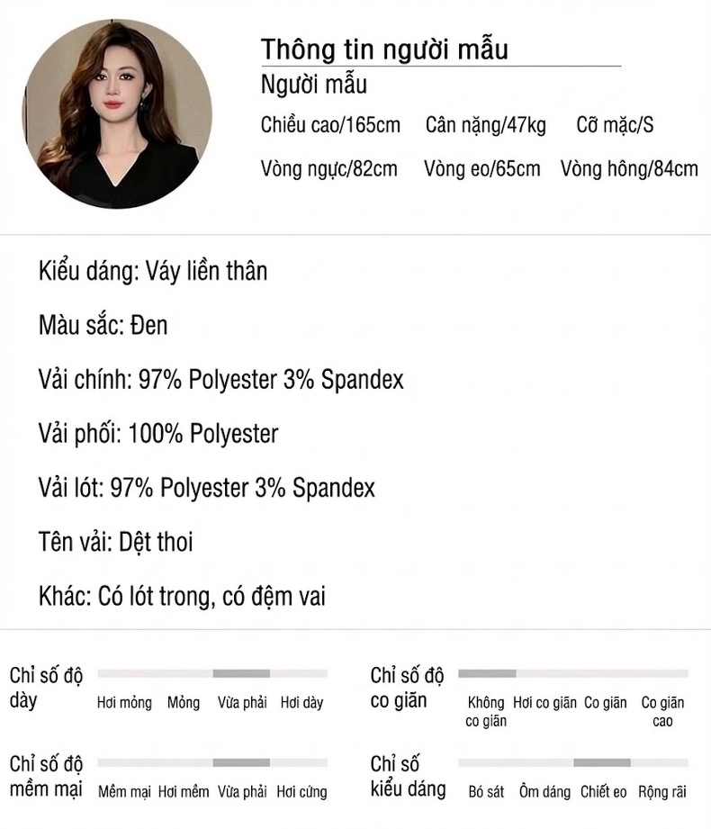 Váy Đầm Nữ V Cổ Tay Dài Thiết Kế Bèo Nhún Che Bụng Ôm Dáng Màu Đen chi tiết 2