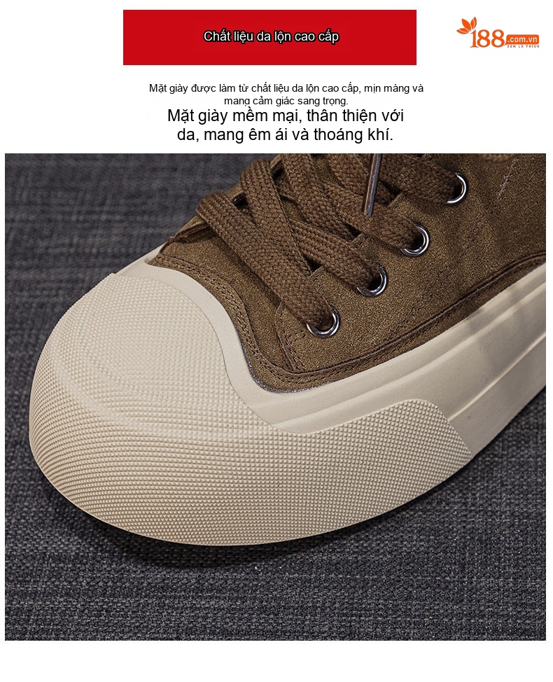 Giày Sneaker Nữ Cổ Cao Đế Dày Da Mờ Chiều Cao Đế Khoảng 4cm Màu Nâu, Kem, Đen chi tiết 8