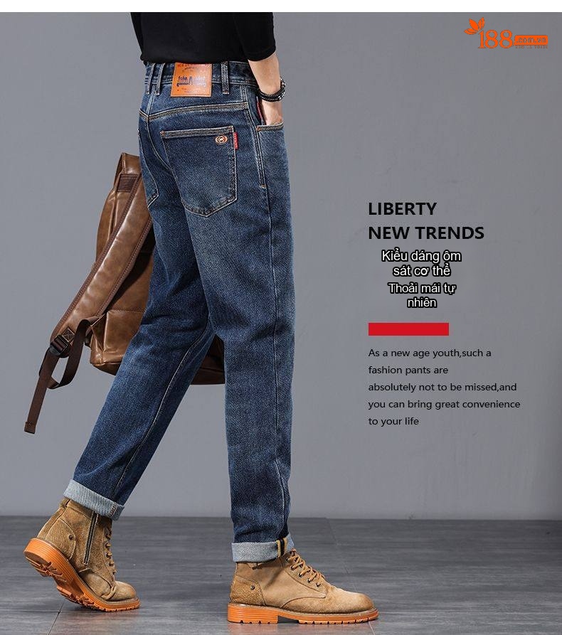 Quần Jeans Nam Ống Đứng Cao Cấp Dáng Ôm Vừa Vặn Màu Xanh Denim chi tiết 15