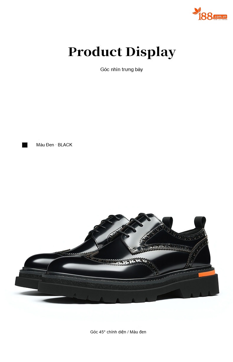 Giày Tây Buộc Dây Nam Da Bò Thật Brogue Chiều Cao Đế Khoảng 4cm Màu Đen, Đỏ Rượu chi tiết 10