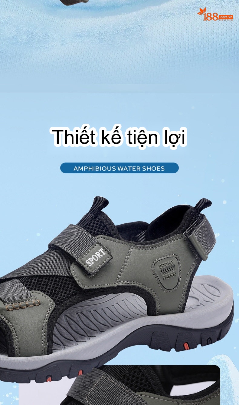 Dép Sandal Nam Da Thật Bít Mũi Chống Trượt Đế Cao 3cm chi tiết 5