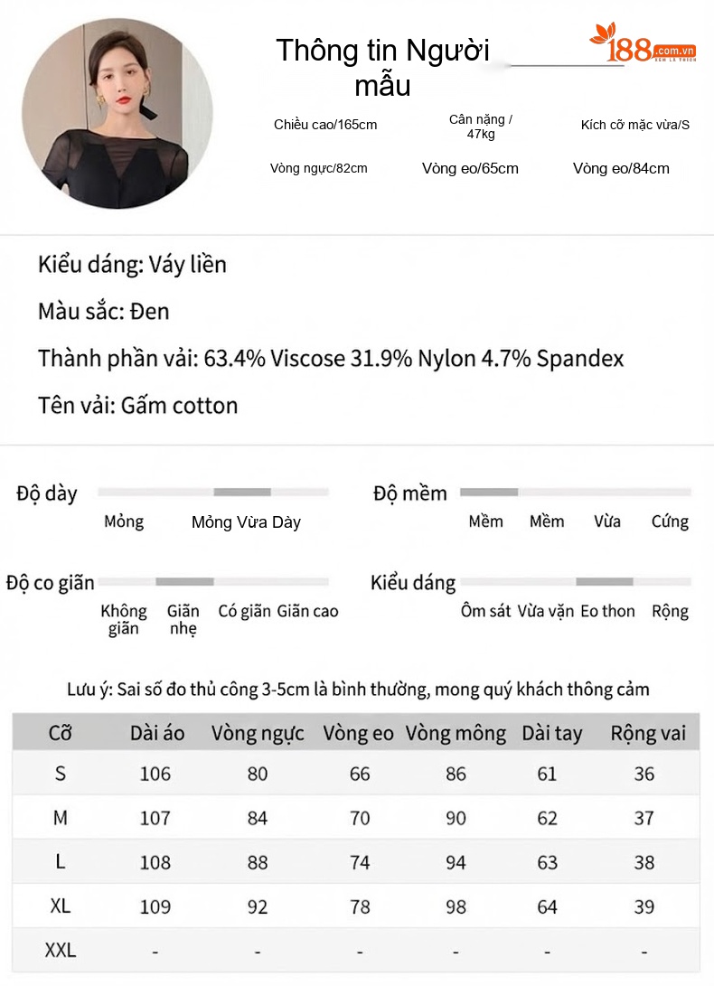 Váy liền thân Nữ Lưới Tay Dài Ôm Body Màu Đen chi tiết 2