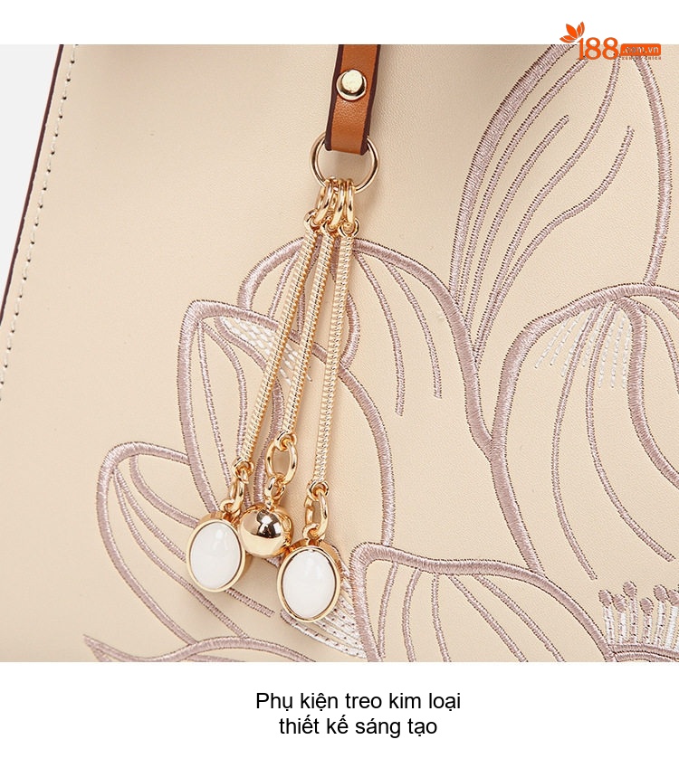 Túi Xách Tay Nữ Trung Niên Thêu Hoa Văn Phong Cách Cổ Điển, Túi Tote Công Sở Dung Tích Lớn Màu Hạnh chi tiết 7