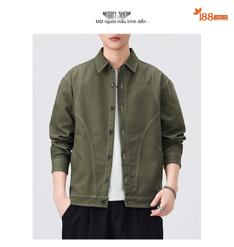 Áo Khoác Nam Tay Dài Vải Canvas Thiết Kế Retro Phối Màu Phong Cách Mỹ Màu Xanh Olive, Xanh Navy chi tiết 4