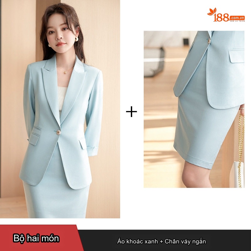 Bộ Vest Công Sở Nữ Tay Lỡ Phong Cách Hàn Quốc Màu Kem, Xanh, Đen