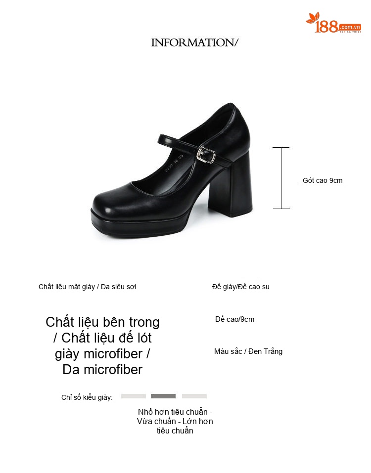 Giày Cao Gót Nữ Quai Ngang Da Bóng Mũi Vuông Chiều Cao Đế Khoảng 7cm Màu Đen, Trắng chi tiết 2