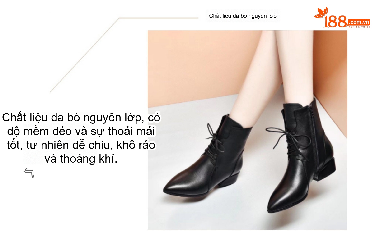 Boot Nữ Da Thật Cổ Lửng Gót Vuông Chiều Cao Đế Khoảng 3cm Màu Đen chi tiết 5