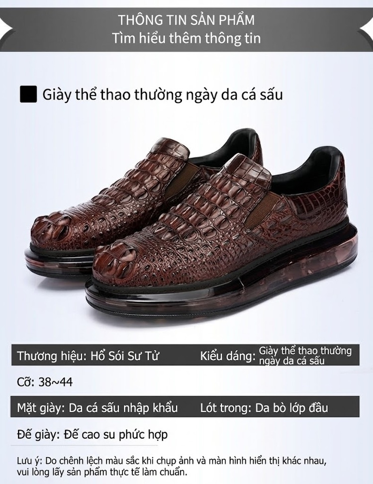 Giày Lười Nam Vân Cá Sấu Thời Trang Chiều Cao Đế Khoảng 4cm Màu Nâu chi tiết 7