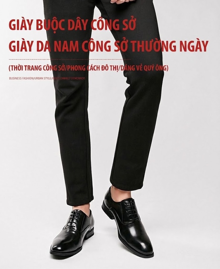Giày Tây Buộc Dây Nam Da Bóng Chiều Cao Đế Khoảng 3cm Màu Đen, Nâu chi tiết 2