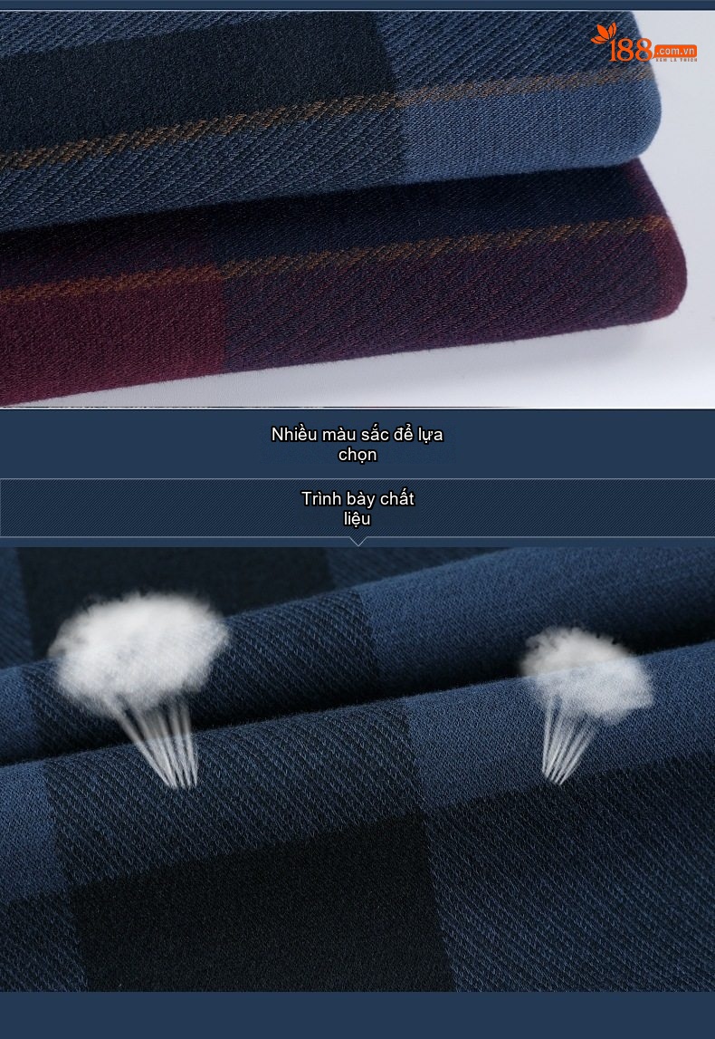 Áo Sơ Mi Nam Lông Chồn Dệt Kim Caro Chống Nhăn Giữ Ấm Màu Xanh Navy, Đỏ chi tiết 14
