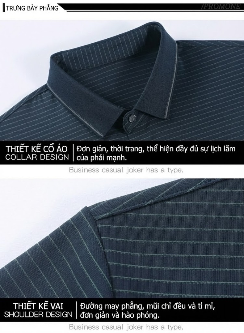 Áo Polo Nam Trung Niên Cổ Bẻ Họa Tiết Sọc Ngắn Tay Chất liệu Ice Silk Không Nhăn Màu Xám, Trắng, Xanh Đen... chi tiết 27