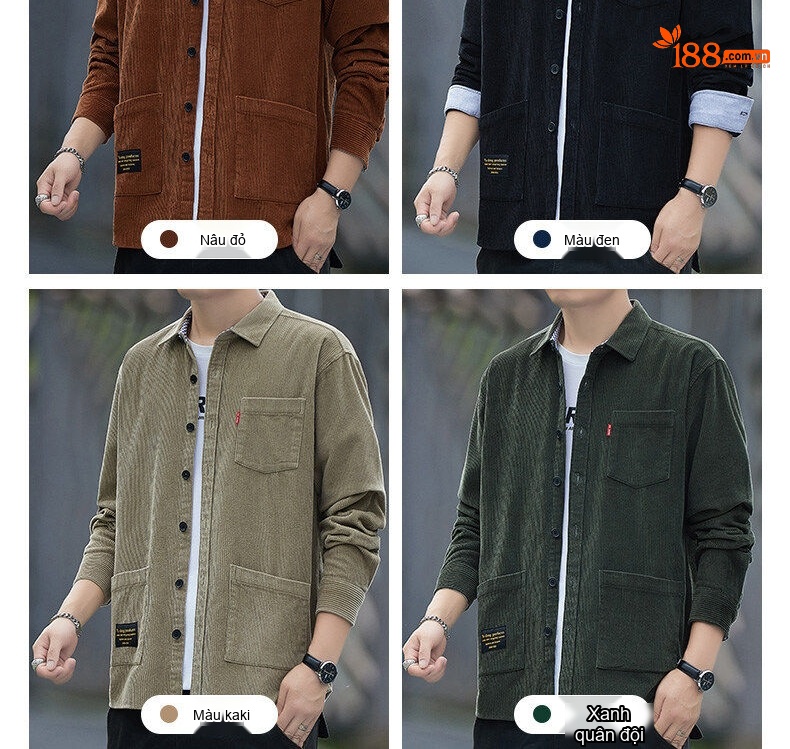 Áo Sơ Mi Nam Cotton Dài Tay Thu Đông Phong Cách Casual Màu Đen, Nâu, Xám, Xanh... chi tiết 4