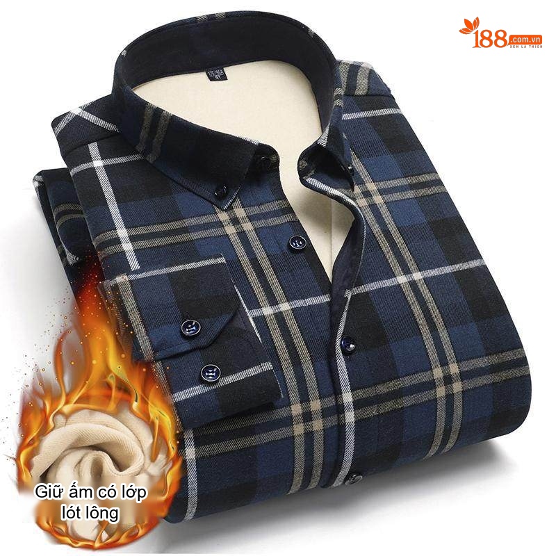 Áo Sơ Mi Nam Cotton Dài Tay Lót Lông Cổ Điển Chống Nhăn Màu Xanh Navy, Xám, Đỏ, Xanh Lá...
