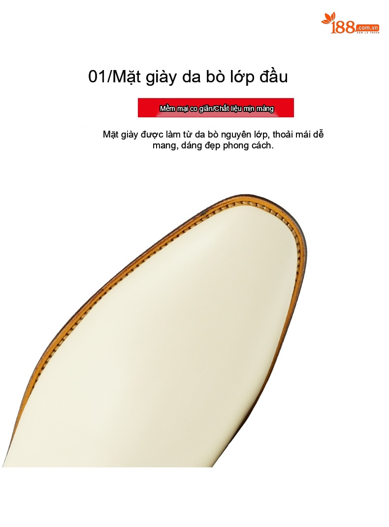 Boot Da Bò Cổ Cao Có Khóa Kéo Chiều Cao Đế Khoảng 3cm Màu Trắng chi tiết 6