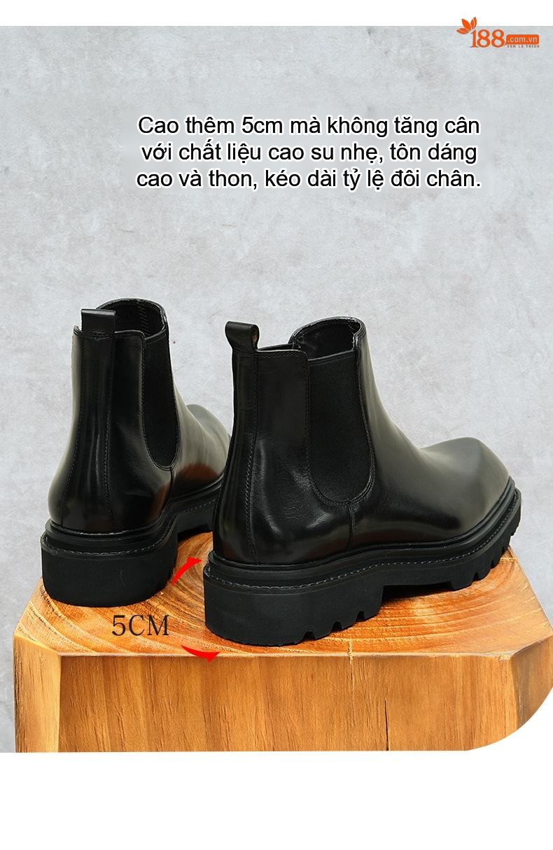 Boot Chelsea Nam Da Bò Cao Cổ Thủ Công Chiều Cao Đế Khoảng 5cm Màu Đen, Nâu Đỏ chi tiết 6