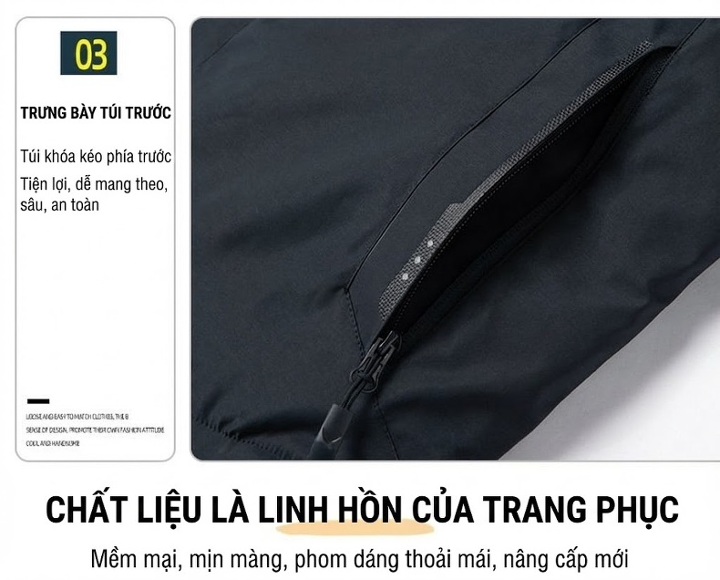 Áo Khoác Nam 2 Mặt Cotton Có Mũ Tháo Rời, Size Lớn Màu Đen, Xám chi tiết 5