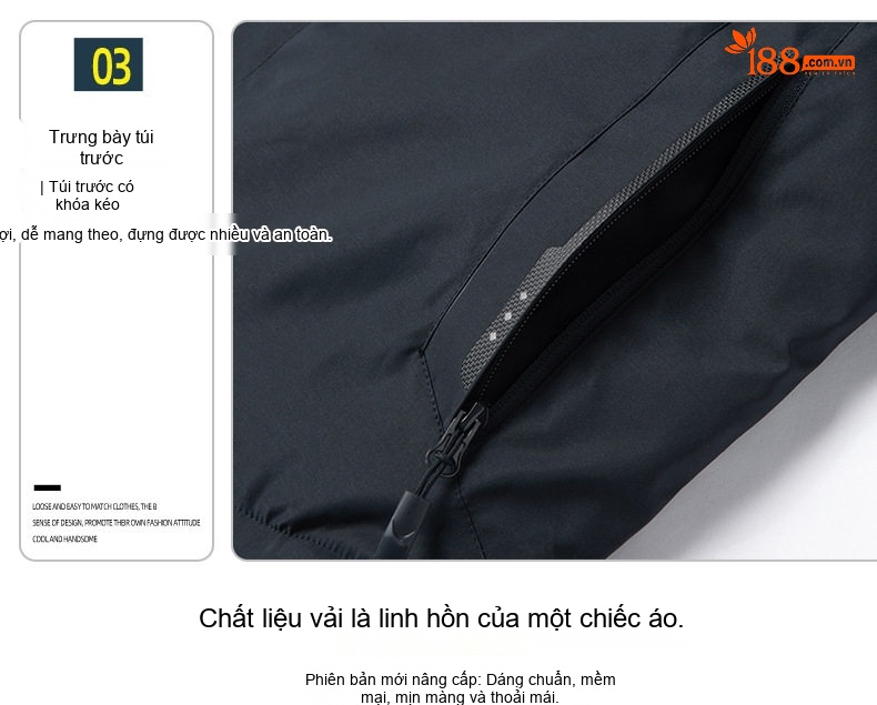 Áo Khoác Phao Nam Hai Mặt Có Mũ Trùm Đầu Lớn, Mũ Có Thể Tháo Rời Màu Đen chi tiết 4