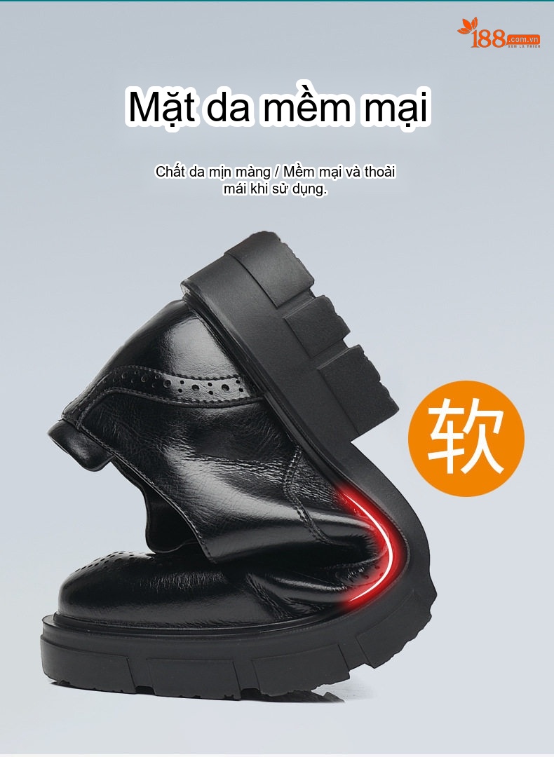 Giày Tây Buộc Dây Nam Da Bò Chiều Cao Đế 8cm Phong Cách Anh Quốc Màu Đen chi tiết 7
